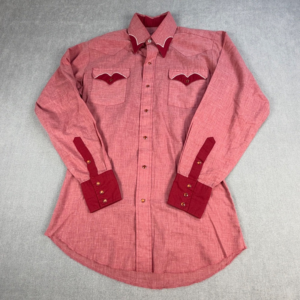 VTG Red Western Pearl Snap Shirt Womens M READ Panhandle Slim Scalloped Yoke USA